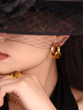 Stainless Steel Tigerite Ring and C-Hoop Earrings Set - Trendsi