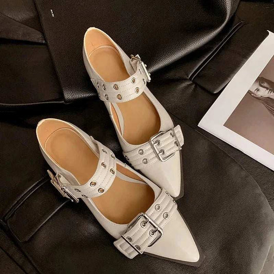 Point Toe Buckle Slip-Ons - Trendsi - Flyclothing LLC