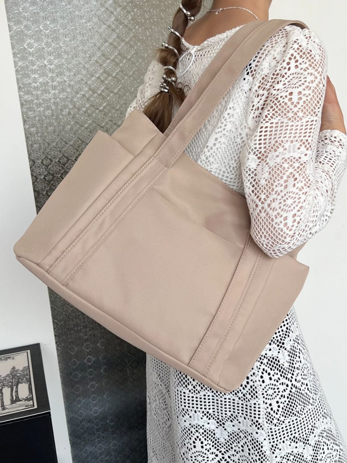 Oxford Cloth Tote Bag with Zipper - Trendsi