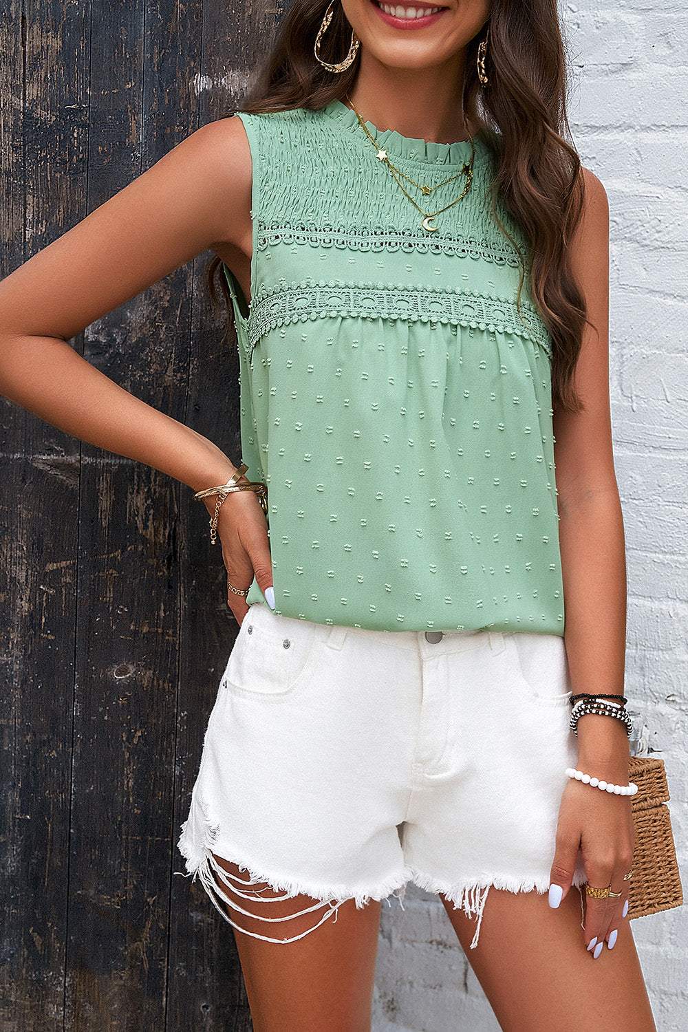 Swiss Dot Round Neck Tank - Trendsi - Flyclothing LLC