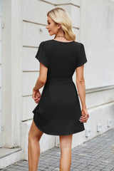 Tied Button Up Short Sleeve Mini Shirt Dress - Trendsi - Flyclothing LLC