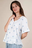 VERY J Flower Embroidered Woven Blouse - Trendsi