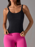 Scoop Neck Active Tank with Detachable Chest Pads - Trendsi - Flyclothing LLC