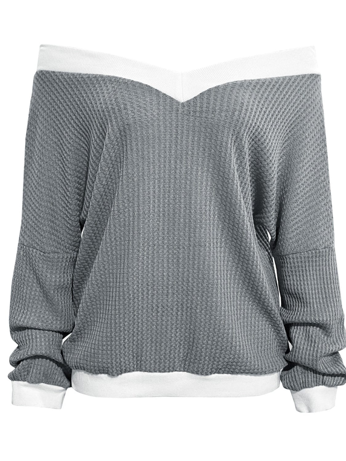 Contrast Trim Off-Shoulder Long Sleeve Sweatshirt - Trendsi
