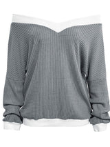 Contrast Trim Off-Shoulder Long Sleeve Sweatshirt - Trendsi - Flyclothing LLC