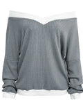 Contrast Trim Off-Shoulder Long Sleeve Sweatshirt - Trendsi - Flyclothing LLC
