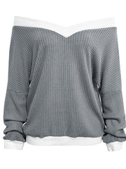 Contrast Trim Off-Shoulder Long Sleeve Sweatshirt - Trendsi