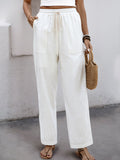 Perfee Drawstring Wide Straight Pants - Trendsi