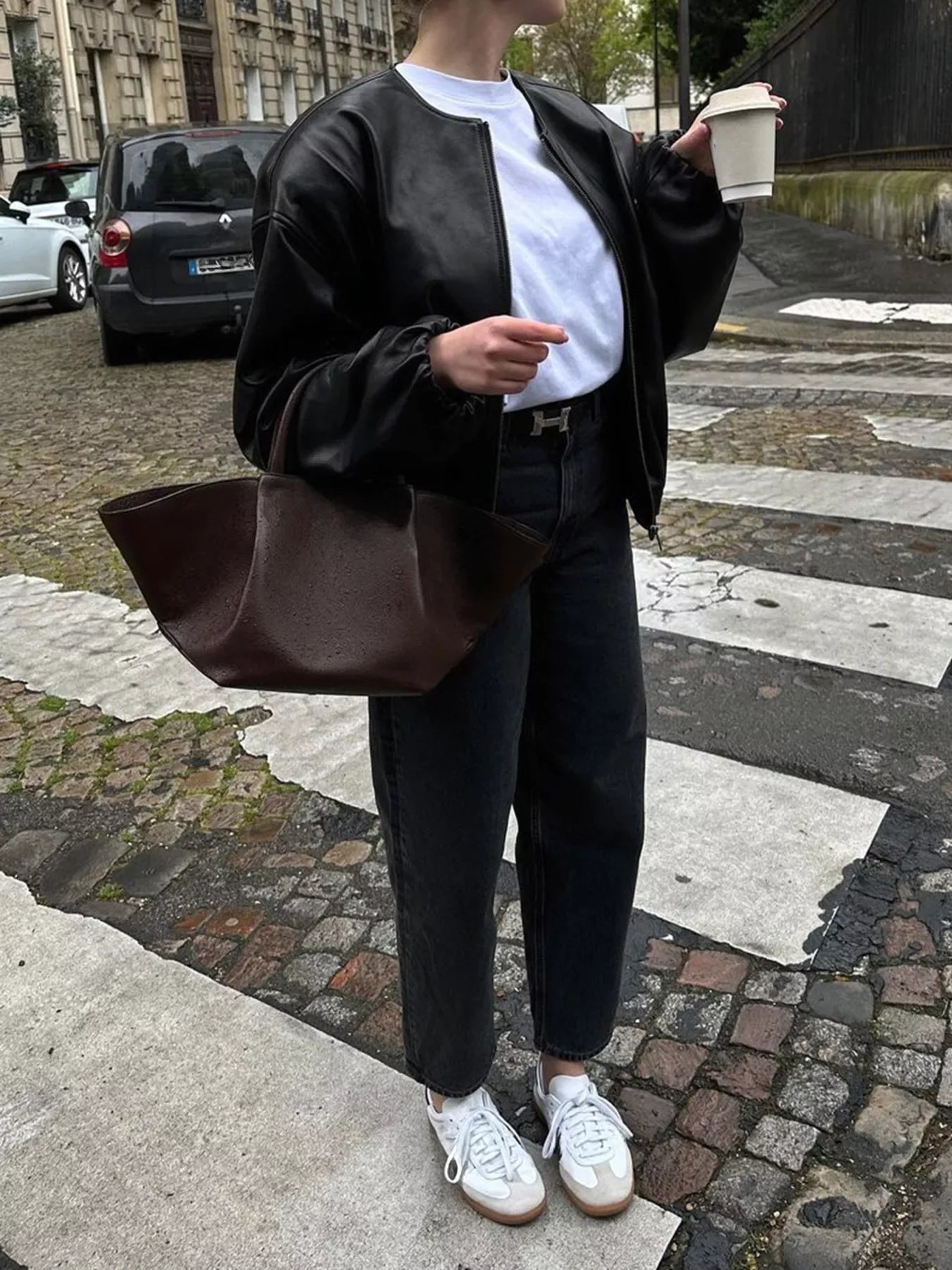 Zip Up Leather Bomber Jacket - Trendsi - Flyclothing LLC