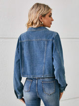 Button Up Long Sleeve Denim Jacket - Trendsi - Flyclothing LLC