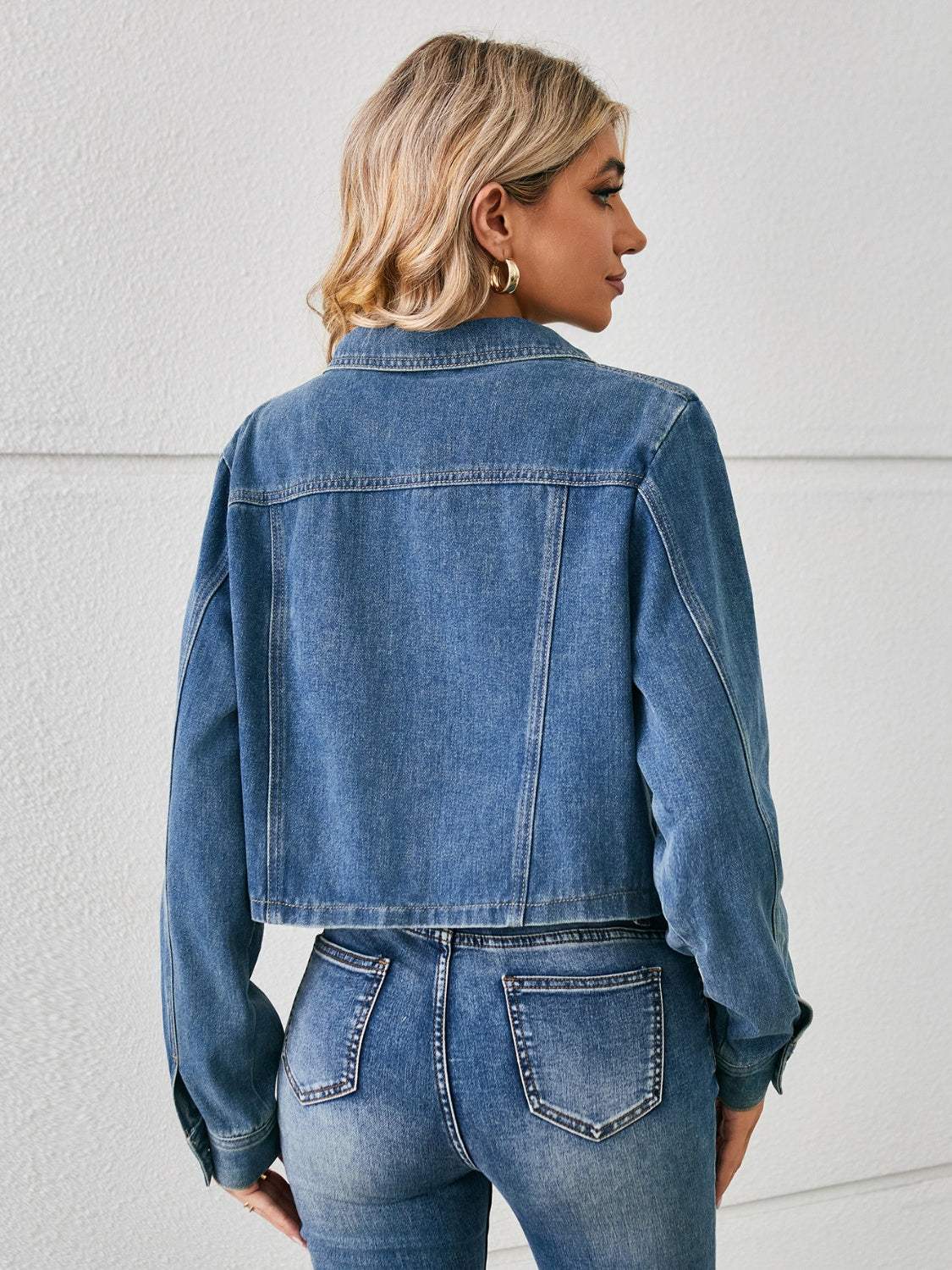 Button Up Long Sleeve Denim Jacket - Trendsi - Flyclothing LLC