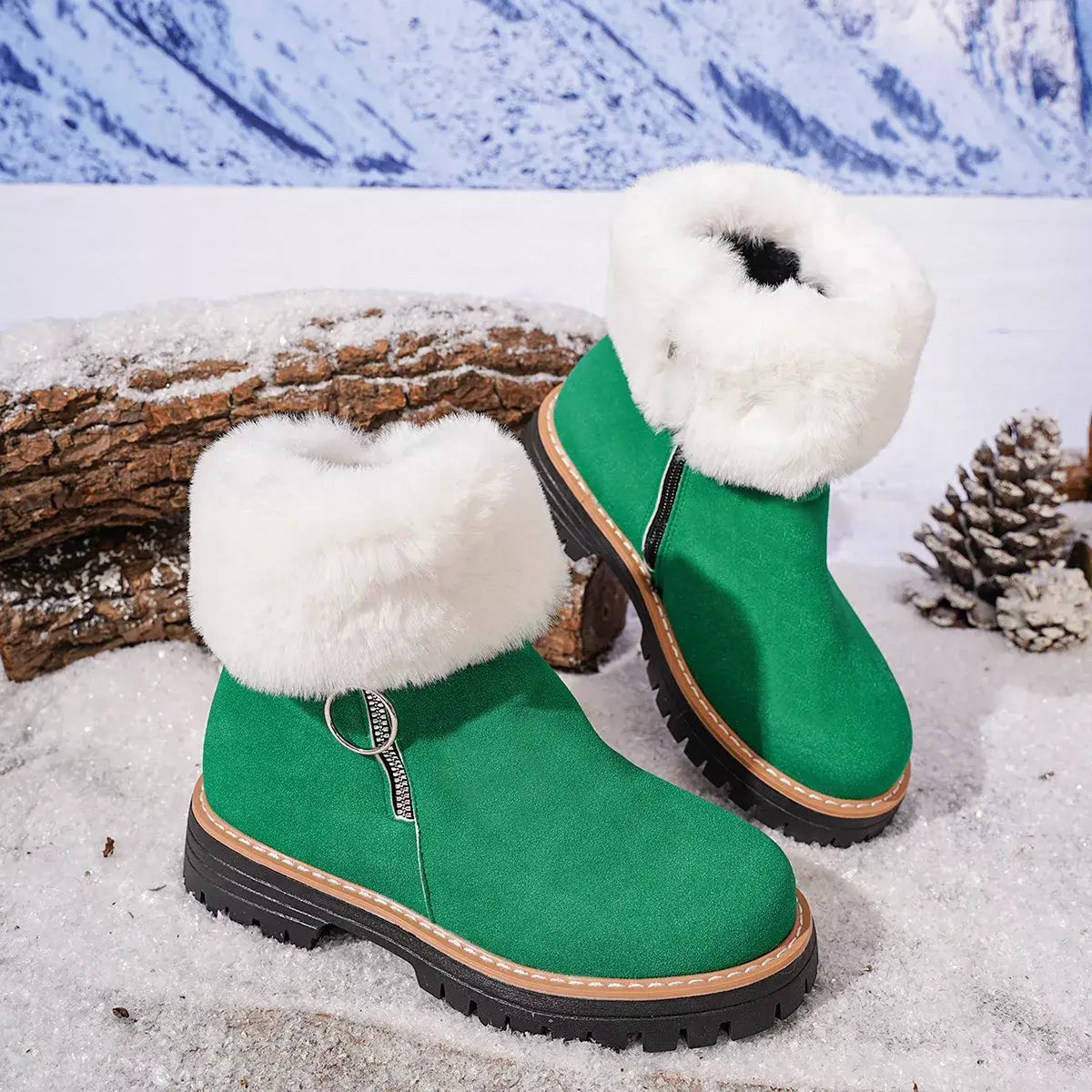 Fuzzy Ankle Boots with Zipper Detail - Trendsi - Flyclothing LLC