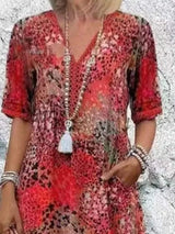 Full Size Printed V-Neck Half Sleeve Dress Plus Size - Trendsi - Flyclothing LLC