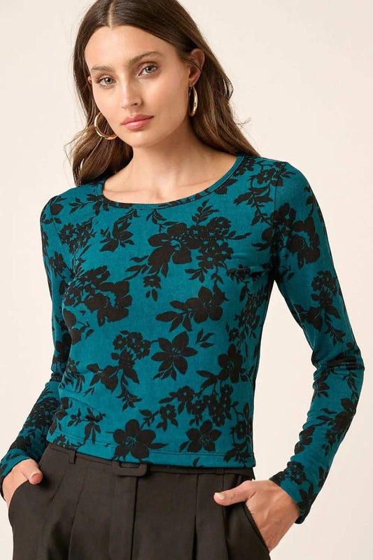 Mittoshop Flower Print Long Sleeve Knit Top - Trendsi - Flyclothing LLC