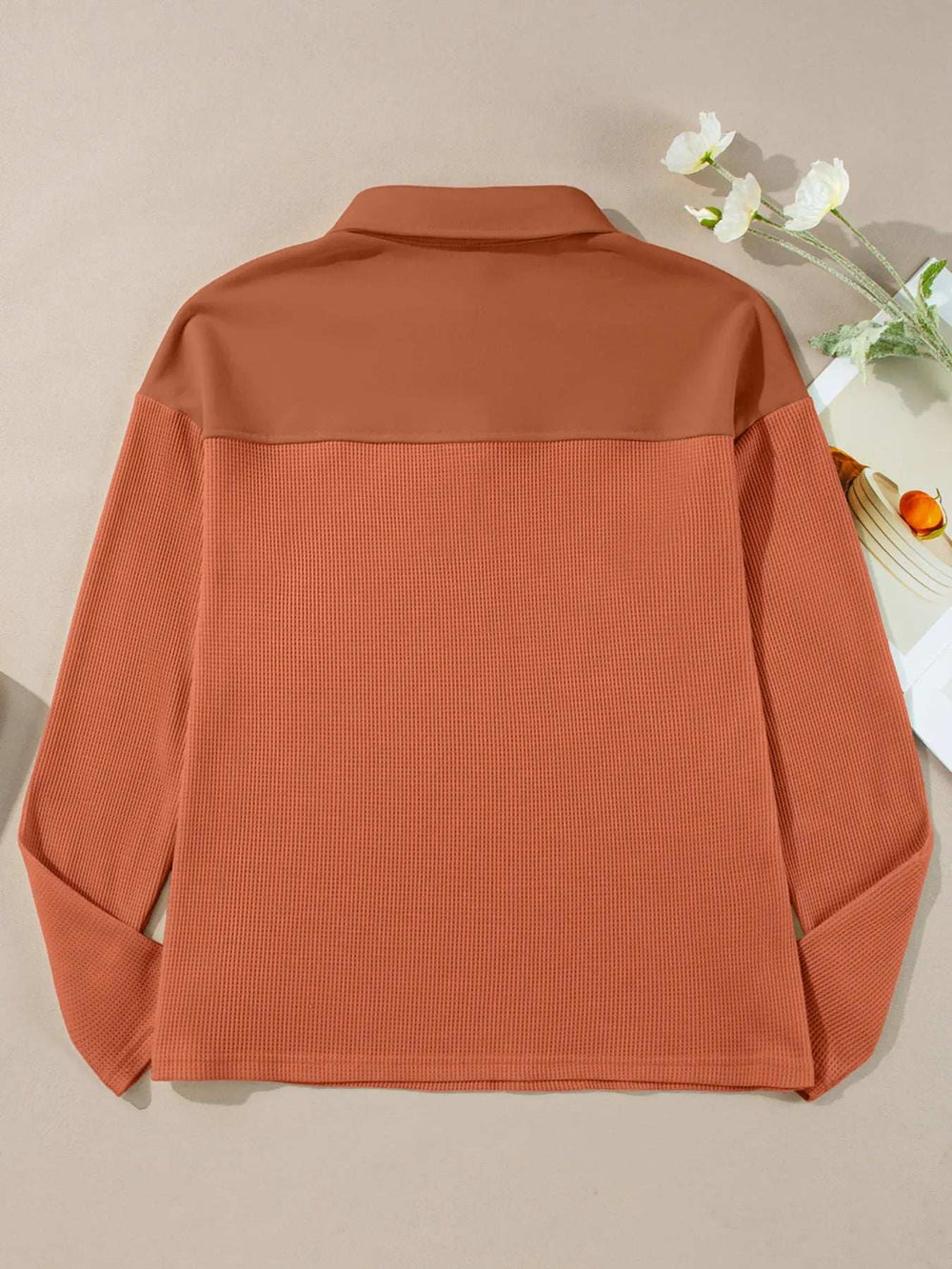 Long Sleeve Thermal Knit Polo Top - Trendsi - Flyclothing LLC