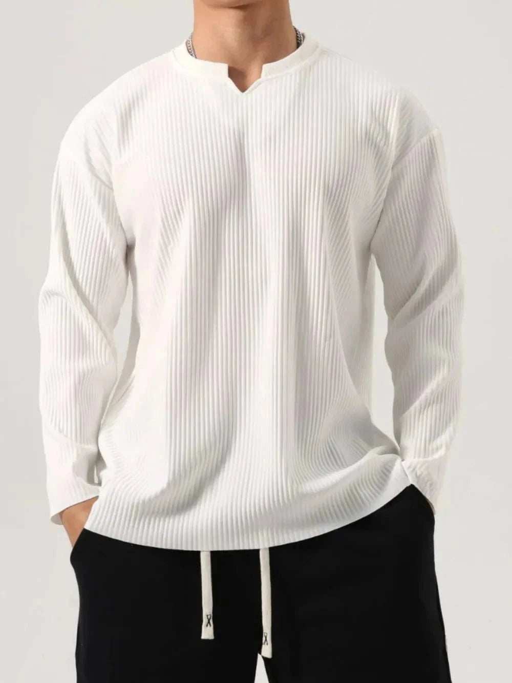Men's Plus Size Notched Long Sleeve Top - Trendsi - Flyclothing LLC