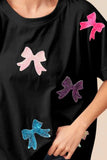 BiBi Sequin Bow Patch Short Sleeve T-Shirt - Trendsi - Flyclothing LLC