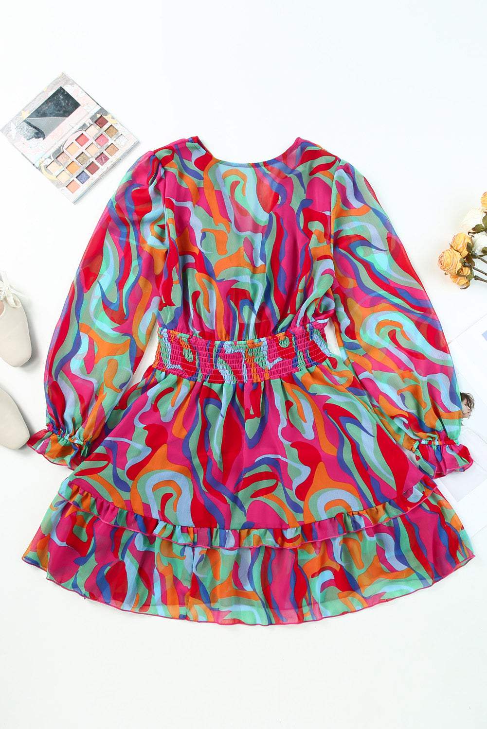 Printed Flounce Sleeve Mini Dress - Trendsi - Flyclothing LLC