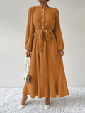 Tie Waist Long Sleeve Dress - Trendsi - Flyclothing LLC