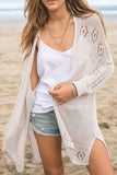 Openwork Side Slit Open Front Long Sleeve Cardigan - Trendsi - Flyclothing LLC