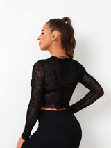 Round Neck Long Sleeve Sheer Top - Trendsi - Flyclothing LLC