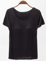 Round Neck Modal T-Shirt with Bra - Trendsi - Flyclothing LLC