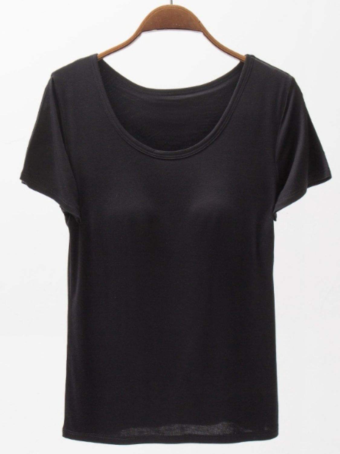 Round Neck Modal T-Shirt with Bra - Trendsi - Flyclothing LLC