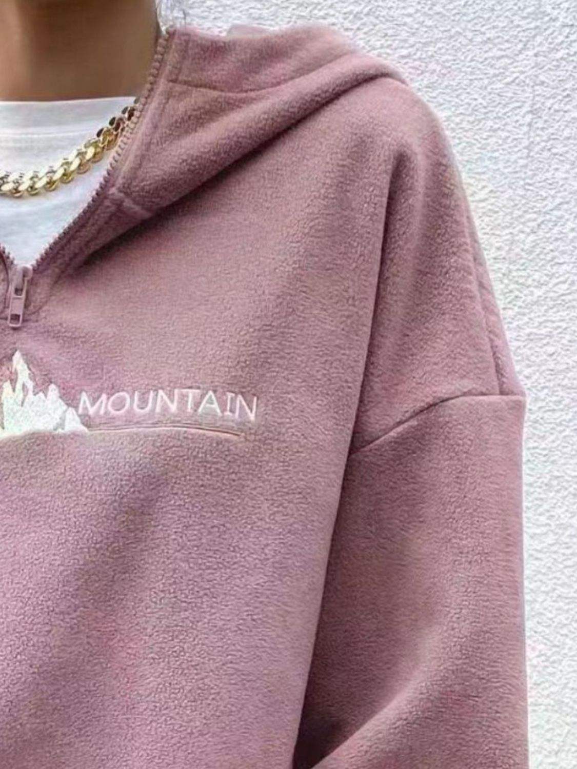 Mountain Quarter Zip Long Sleeve Hoodie - Trendsi - Flyclothing LLC