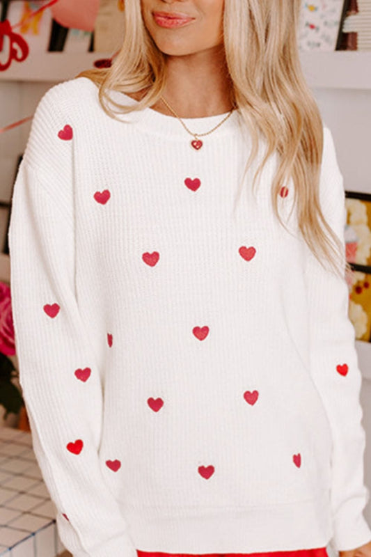 Heart Round Neck Long Sleeve Sweater - Trendsi