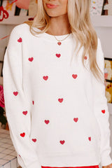 Heart Round Neck Long Sleeve Sweater - Trendsi