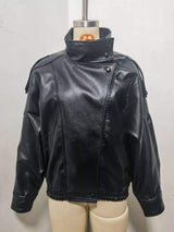 Zip-Up Faux Leather Moto Jacket - Trendsi - Flyclothing LLC