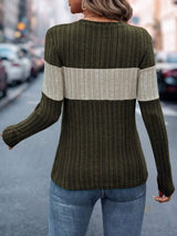 Color Block Round Neck Long Sleeve Top - Trendsi - Flyclothing LLC
