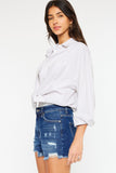 Kancan High Rise Frayed Hem Denim Shorts - Trendsi