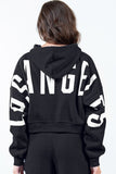 American Bazi Letter Graphic Long Sleeve Drawstring Cropped Hoodie - Trendsi