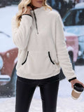 Half Zip Long Sleeve Furry Sweatshirt - Trendsi - Flyclothing LLC