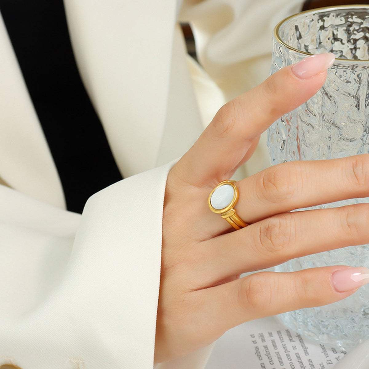 Titanium Steel White Sea Shell Ring - Trendsi - Flyclothing LLC