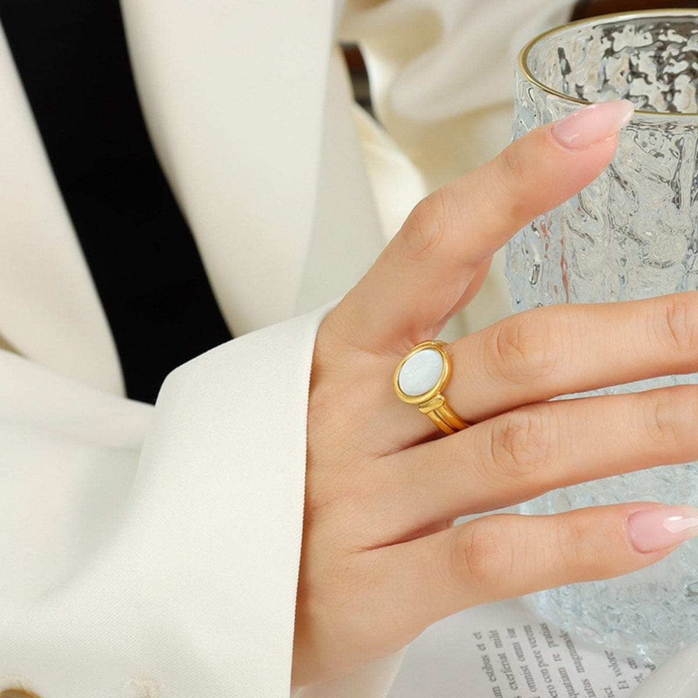 Titanium Steel White Sea Shell Ring - Trendsi - Flyclothing LLC