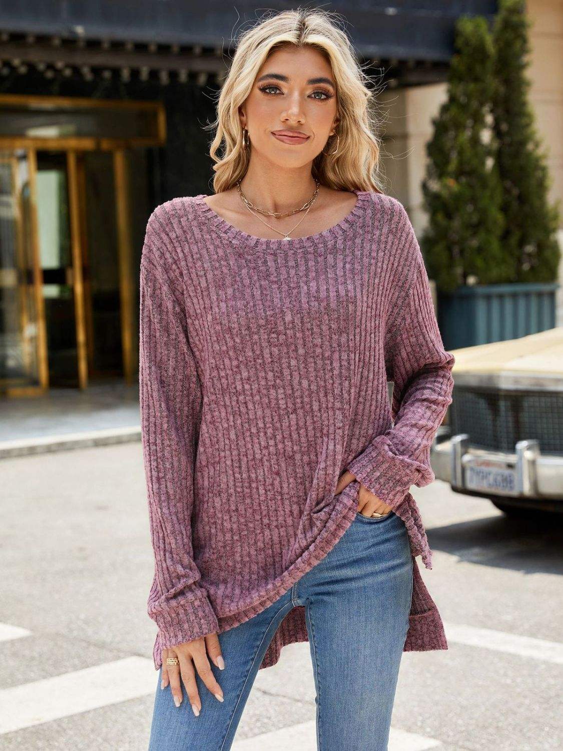 Round Neck Long Sleeve T-Shirt - Trendsi - Flyclothing LLC