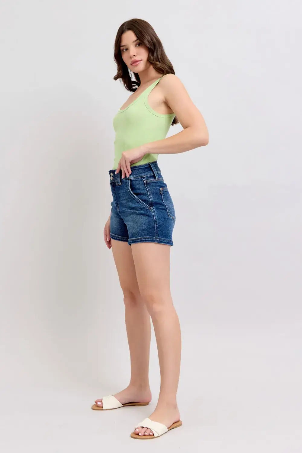 Judy Blue Full Size Double Button Waistband Denim Shorts Plus Size - Trendsi - Flyclothing LLC
