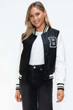 Love Me Now PU Leather Contrast Snap Down Bomber Jacket - Trendsi - Flyclothing LLC