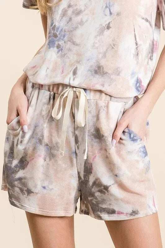 BiBi Tie Dye Terry Shorts with Drawstring - Trendsi - Flyclothing LLC