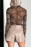 Lovelet Leopard Mock Neck Long Sleeve T-Shirt - Trendsi