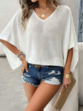 V-Neck Batwing Sleeve Knit Top - Trendsi - Flyclothing LLC