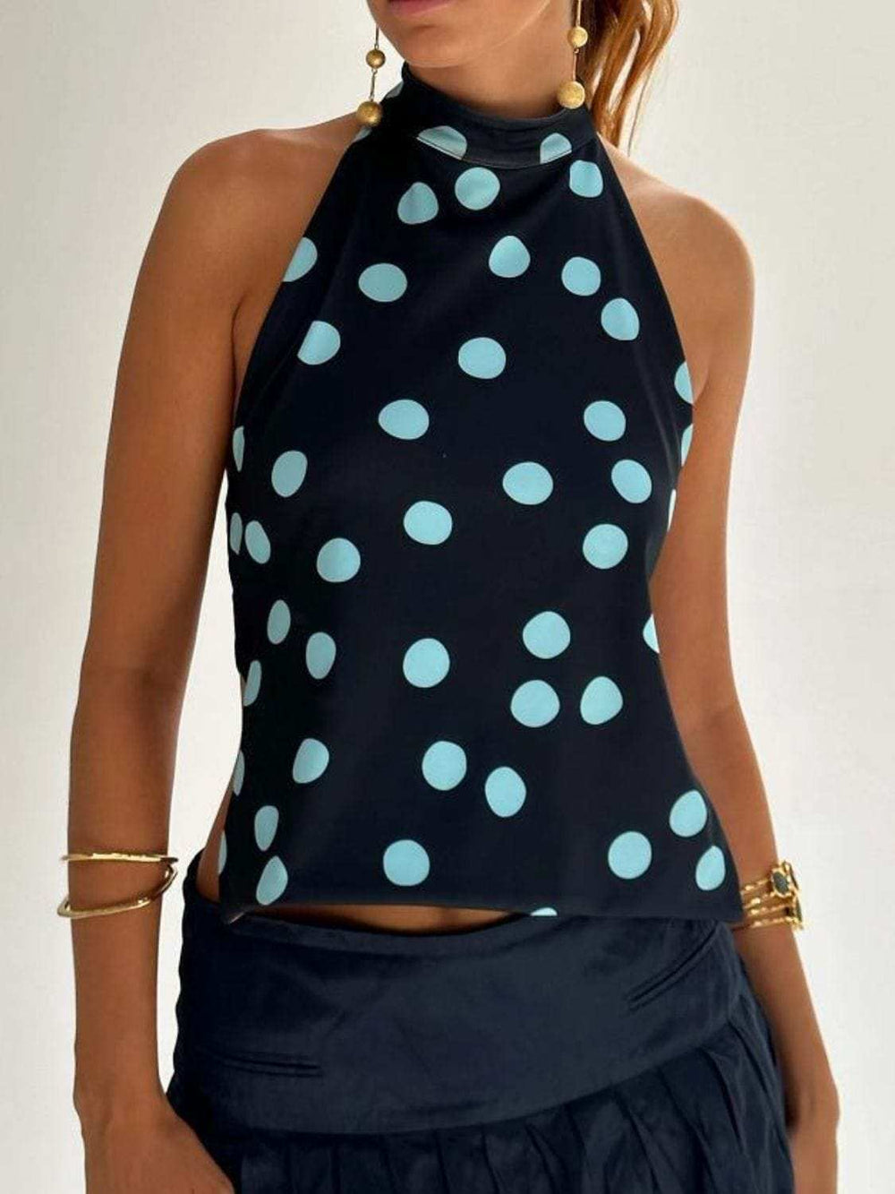 Backless Printed Halter Neck Tank - Trendsi - Flyclothing LLC