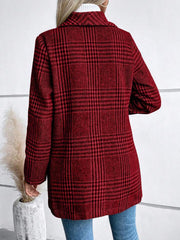 Plaid Collared Neck Long Sleeve Jacket - Trendsi