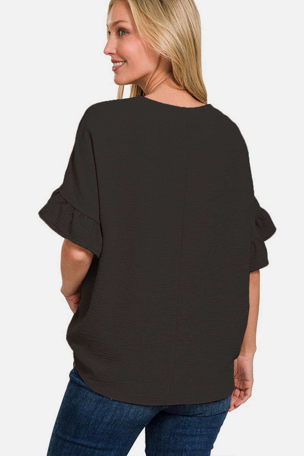 Zenana V-Neck Flutter Sleeve Top - Trendsi - Flyclothing LLC