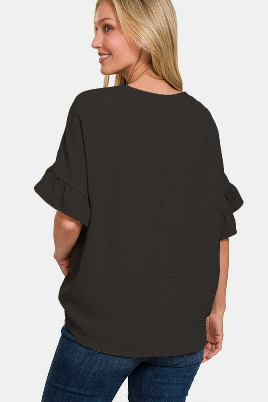 Zenana V-Neck Flutter Sleeve Top - Trendsi - Flyclothing LLC