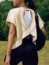 Cutout Back Short Sleeve T-Shirt - Trendsi - Flyclothing LLC