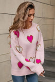 Angel Wings Contrast Heart Round Neck Long Sleeve Sweater - Trendsi