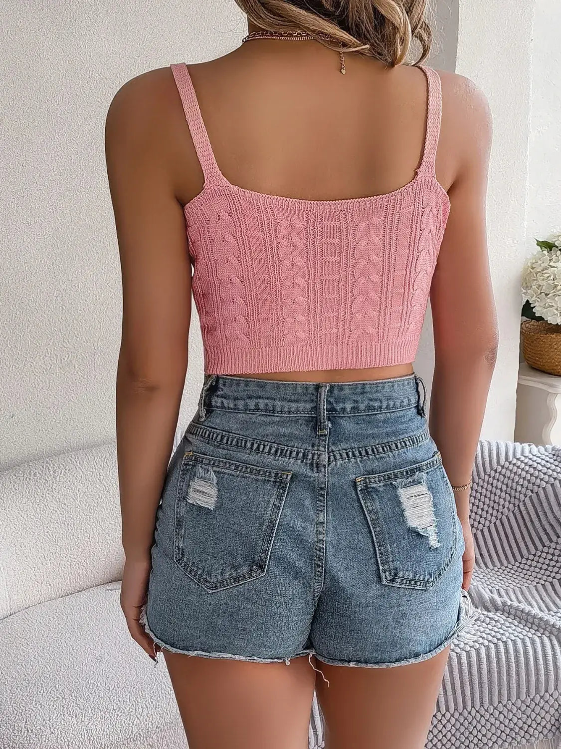 Cable-Knit Short Cami - Trendsi - Flyclothing LLC